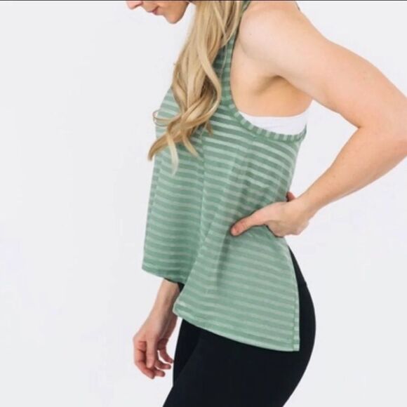 Zyia Womens green tank top stripe size athletic back tie shirt gym large stripe - Picture 1 of 5